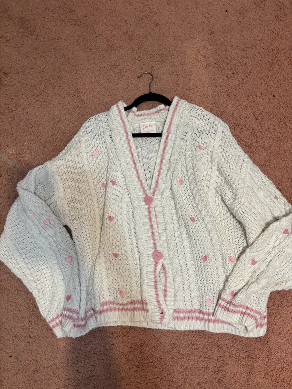 Taylor Swift Lover Cardigan with Pink Hearts